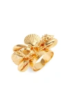 Nest Jewelry Tiny Shells Charm Adjustable Ring In Gold