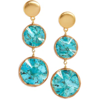 Nest Jewelry Wavy Turquoise Double Drop Earrings In Gold