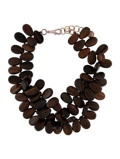 Pre-owned Nest Jewelry Wood Teardrop Cluster Necklace, 22" In Brown