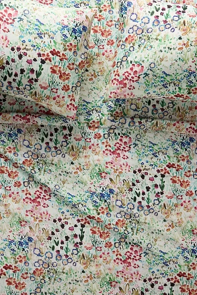 Nesting With Grace Cotton Sateen Floral Printed Ruffle Sheet Set In Multi