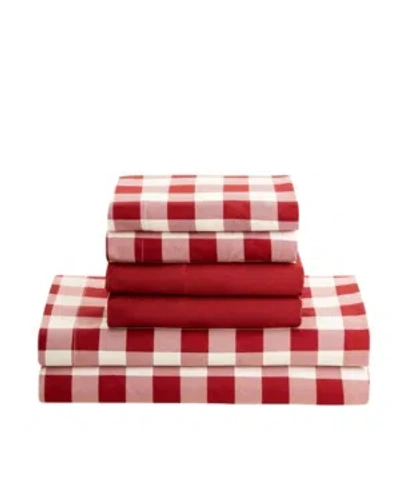 Nestl Bedding Super Soft Deep Pocket 6 Pc. Sheet Set, Full In Checker Red