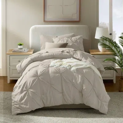 Nestl Bed-in-a-bag Pleated Comforter Set With Bed Sheets In Beige