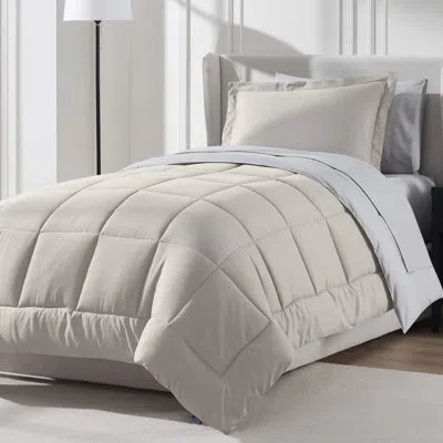 Nestl Bed-in-a-bag Reversible Comforter Set With Bed Sheets & Down Alternative Pillows In Beige