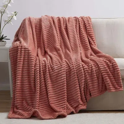 Nestl Cut Plush Cozy Throw Blanket - Fuzzy Warm Fleece Bed Blankets - Throws For Sofa, Bed, And Couch In Misty Rose