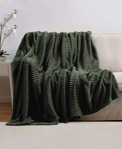 Nestl Cut Plush Lightweight Super Soft Luxury Bed Throw, 50" X 60" In Olive Green
