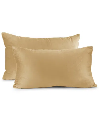 Nestl Elegant 2-pack Velvet Decorative Throw Pillows With Removeable Covers, 12" X 20" In Camel Gold