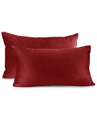 Nestl Elegant 2-pack Velvet Decorative Throw Pillows With Removeable Covers, 12" X 20" In Cherry Red
