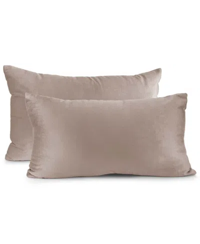 Nestl Elegant 2-pack Velvet Decorative Throw Pillows With Removeable Covers, 12" X 20" In Taupe