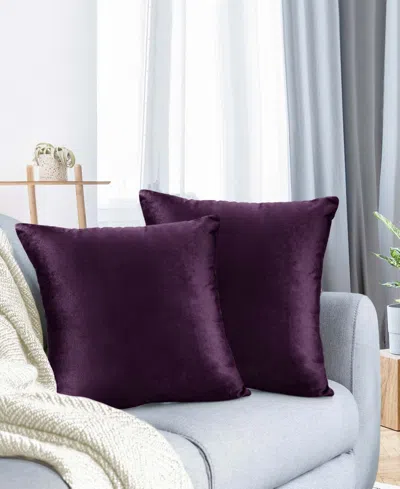 Nestl Elegant 2-pack Velvet Decorative Throw Pillows With Removeable Covers, 20" X 20" In Eggplant Purple