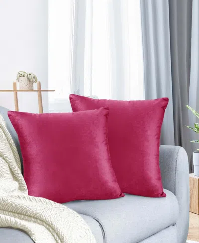Nestl Elegant 2-pack Velvet Decorative Throw Pillows With Removeable Covers, 20" X 20" In Hot Pink