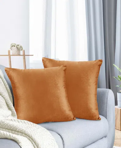 Nestl Elegant 2-pack Velvet Decorative Throw Pillows With Removeable Covers, 24" X 24" In Rust