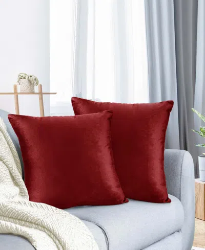 Nestl Elegant 2-pack Velvet Decorative Throw Pillows With Removeable Covers, 26" X 26" In Cherry Red