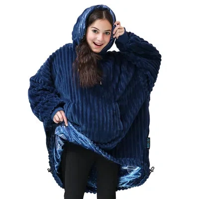 Nestl Oversized Unisex Wearable Blanket - Reversible Hoodie Blanket- Giant Sweater Blanket Hoodie In Navy;planet