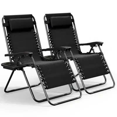 Nestl Zero Gravity Reclining Outdoor Patio Chairs With Pillows & Cup Holder Trays In Black