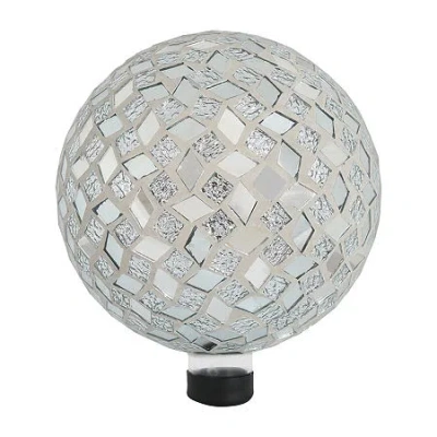 Net Health Shops Diamond Mosaic Gazing Globe - 10 Inch Glass Yard Art In White
