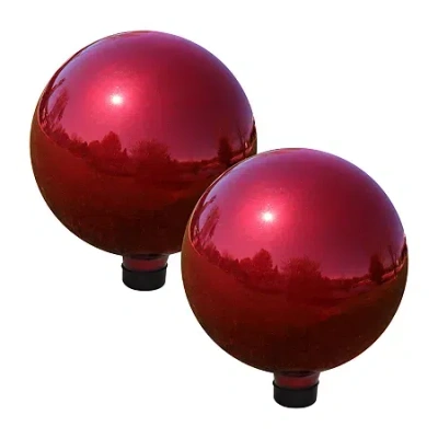 Net Health Shops Gazing Globe Ball With Mirrored Finish 2-pc. Glass Yard Art In Red