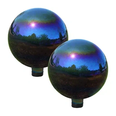 Net Health Shops Mirrored Garden Glass Gazing Ball 2-pc. Glass Yard Art In Blue