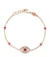 Netali Nissim Rose Gold, Diamond And Ruby Mini Evil Eye Bracelet In Gold