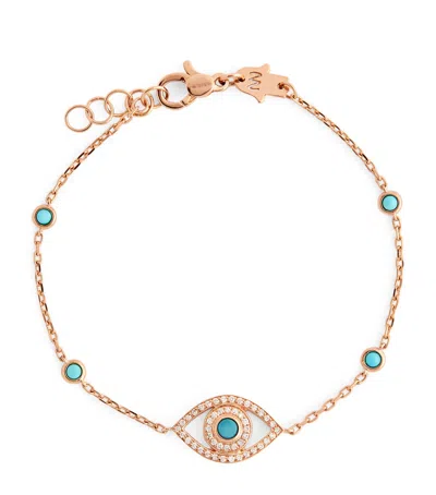 Netali Nissim Rose Gold, Diamond And Turquoise Protected Eye Bracelet
