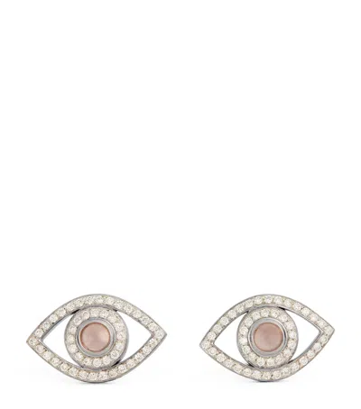 Netali Nissim White Gold And Diamond Mini Eye Earrings In Metallic