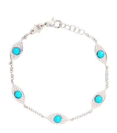 Netali Nissim White Gold, Diamond And Turquoise Eye Bracelet