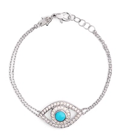 Netali Nissim White Gold, Diamond And Turquoise Protected Eye Bracelet