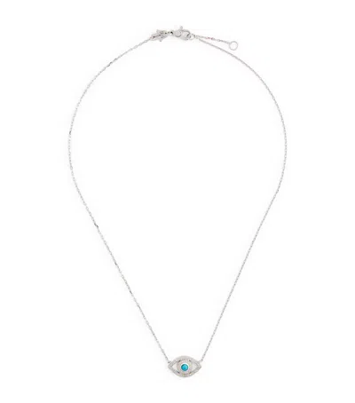 Netali Nissim White Gold Diamond And Turquoise Protected Eye Necklace