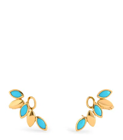 Netali Nissim Yellow Gold And Turquoise Navette Earrings