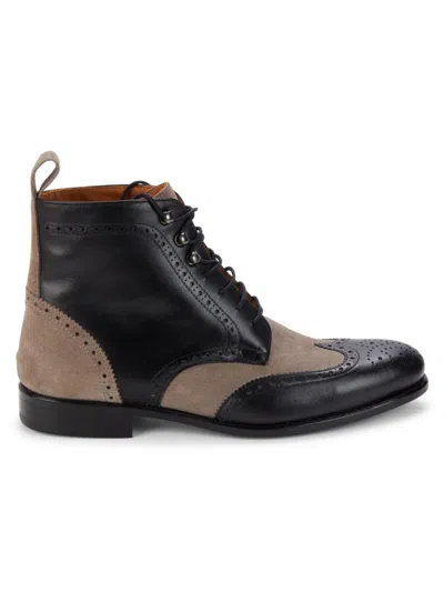 Nettleton Men's Military Leather & Suede Brogue Style Boots In Black