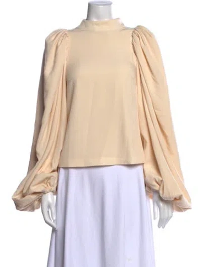 Pre-owned Neubyrne Mock Neck Long Sleeve Blouse In Neutrals