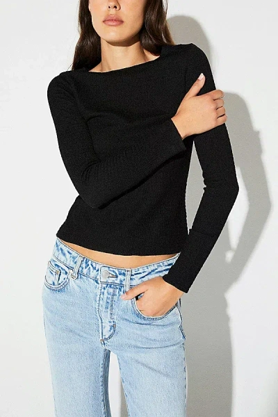 Neuw Crinkle Long Sleeve Top In Black, Women's At Urban Outfitters