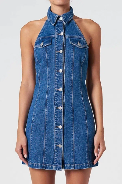 Neuw Denim Halter Dress In Royal Indigo, Women's At Urban Outfitters