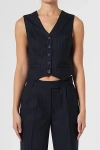 NEUW PINSTRIPE VEST JACKET IN NAVY, WOMEN'S AT URBAN OUTFITTERS