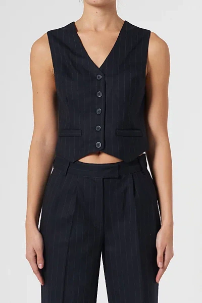 Neuw Pinstripe Vest Jacket In Navy, Women's At Urban Outfitters