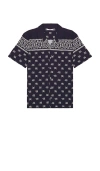 Neuw Scarf Print Short Sleeve Shirt In Navy