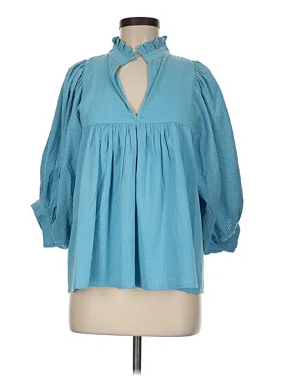 Pre-owned Never A Wallflower 3/4 Sleeve Blouse In Blue