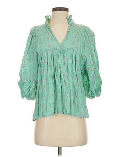 Pre-owned Never A Wallflower 3/4 Sleeve Blouse In Green