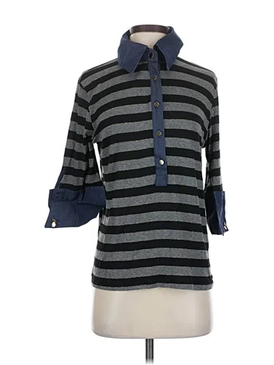 Pre-owned Never A Wallflower 3/4 Sleeve Top Gray Mock Neckline Tops