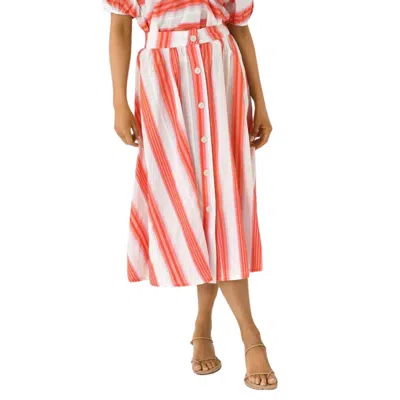 Never A Wallflower Button Down Skirt In Pink And Orange Stripe