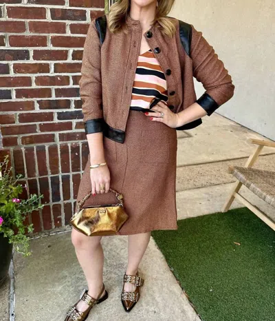 Never A Wallflower Crop Jacket In Tweed/faux Leather In Multi