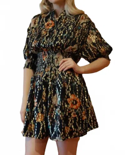 Never A Wallflower Cynthia Mini Dress In Dark Floral/metallic In Multi
