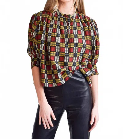 Never A Wallflower Cynthia Top In Squares Cotton/silk In Multi