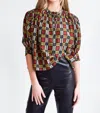Never A Wallflower Cynthia Top In Twill Squares In Multi