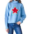 Never A Wallflower Echo Star Turtleneck Sweater In Red/ocean/mint In Blue