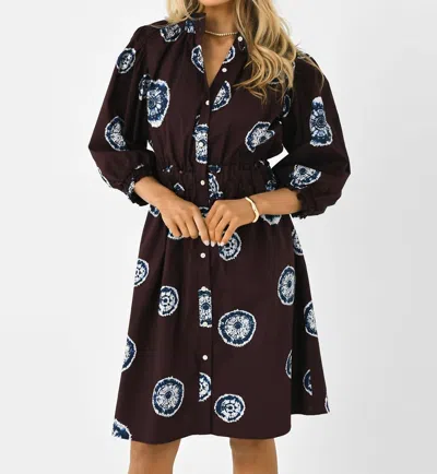 Never A Wallflower Elastic Collar Dress In Blue/brown Tie Dye In Multi