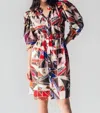 NEVER A WALLFLOWER ELASTIC COLLAR DRESS IN CRAZY QUILT