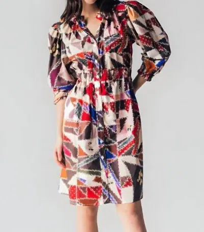 Never A Wallflower Elastic Collar Dress In Crazy Quilt In Multi