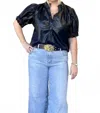 Never A Wallflower Elastic Collar Faux Leather Top In Black In Black