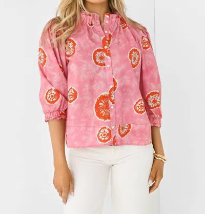 Never A Wallflower Elastic Collar Top In Pink/orange Tie Dye In Multi