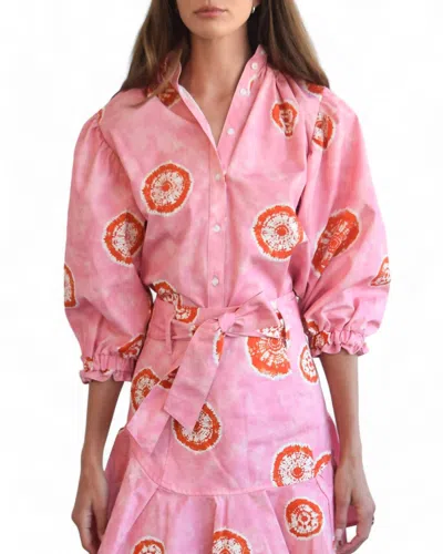 Never A Wallflower Elastic Collar Top In Tie Dye Pink Orange In Multi